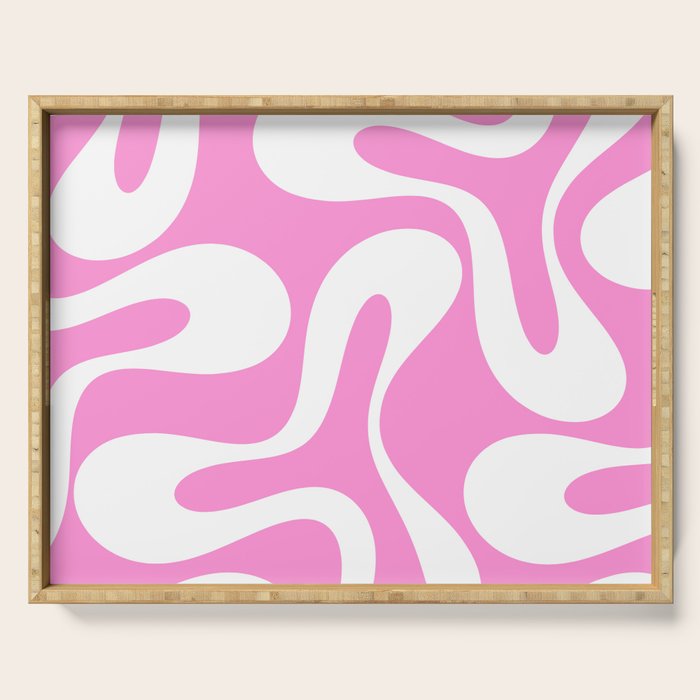 Retro Modern Soft Curves Abstract Pattern in Preppy Pink and White Serving Tray Gallery Image 1