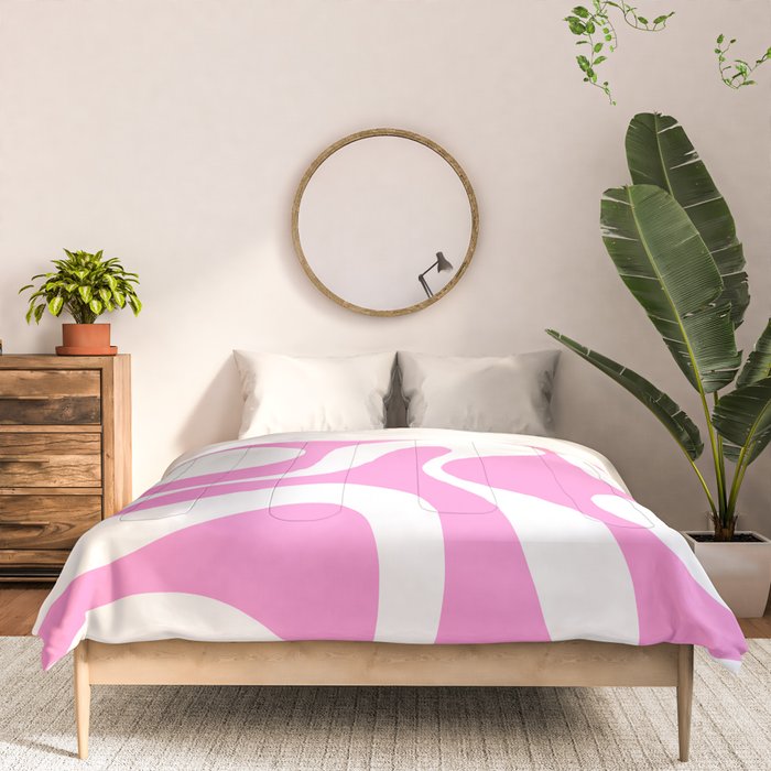 Retro Modern Soft Curves Abstract Pattern in Preppy Pink and White Comforter Gallery Image 3