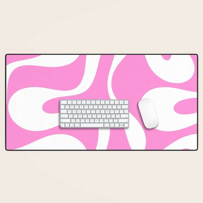 Retro Modern Soft Curves Abstract Pattern in Preppy Pink and White Desk Mat Gallery Image 1