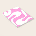 Retro Modern Soft Curves Abstract Pattern in Preppy Pink and White Notebook Gallery Image 3