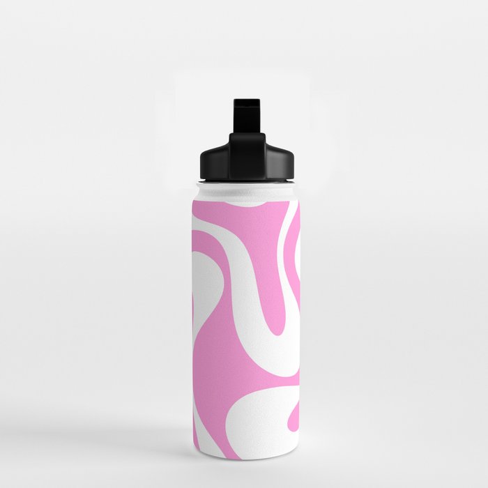Retro Modern Soft Curves Abstract Pattern in Preppy Pink and White Water Bottle Gallery Image 2