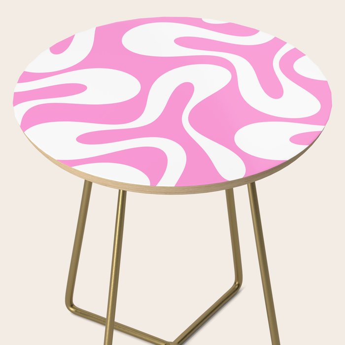 Retro Modern Soft Curves Abstract Pattern in Preppy Pink and White Side Table Gallery Image 2