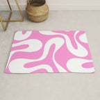 Retro Modern Soft Curves Abstract Pattern in Preppy Pink and White Rug Gallery Image 1