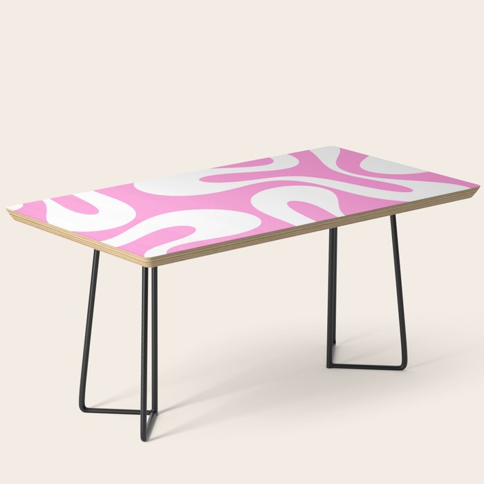 Retro Modern Soft Curves Abstract Pattern in Preppy Pink and White Coffee Table Gallery Image 1