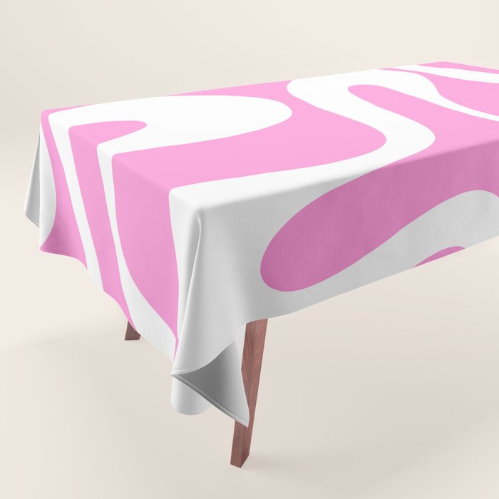 Retro Modern Soft Curves Abstract Pattern in Preppy Pink and White Tablecloth Gallery Image 1