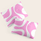 Retro Modern Soft Curves Abstract Pattern in Preppy Pink and White Pillow Sham Gallery Image 3