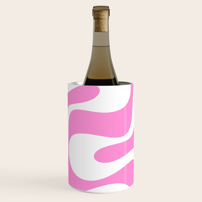 Retro Modern Soft Curves Abstract Pattern in Preppy Pink and White Wine Chiller Gallery Image 2