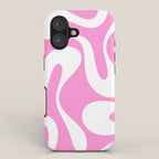 Retro Modern Soft Curves Abstract Pattern in Preppy Pink and White iPhone Case Gallery Image 1