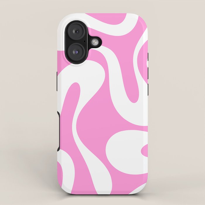Retro Modern Soft Curves Abstract Pattern in Preppy Pink and White iPhone Case Gallery Image 1