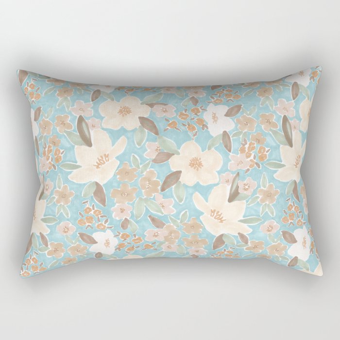Ditsy Marker Florals - Turquoise Rectangular Pillow Gallery Image 1