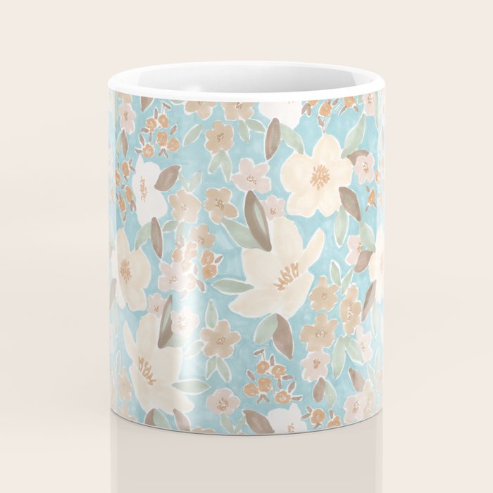 Ditsy Marker Florals - Turquoise Coffee Mug Gallery Image 4