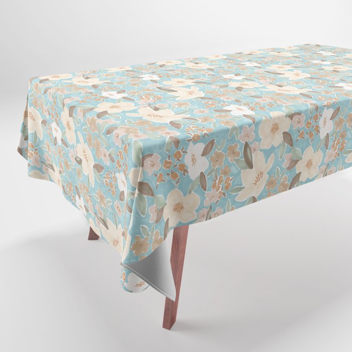 Ditsy Marker Florals - Turquoise Tablecloth Gallery Image 1