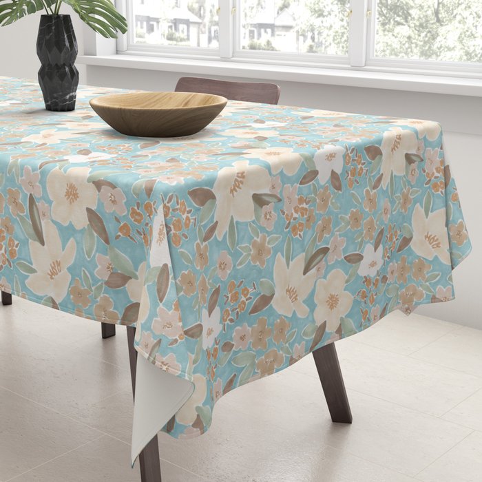 Ditsy Marker Florals - Turquoise Tablecloth Gallery Image 3