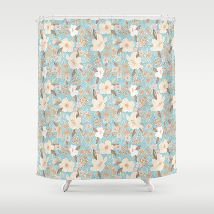 Ditsy Marker Florals - Turquoise Shower Curtain Gallery Image 1