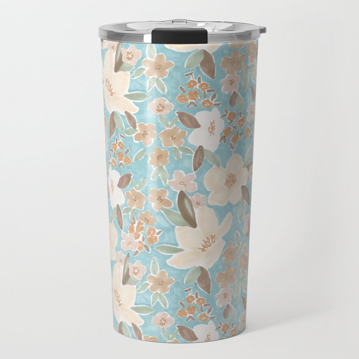 Ditsy Marker Florals - Turquoise Travel Mug Gallery Image 1