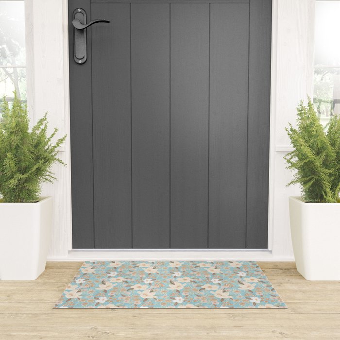Ditsy Marker Florals - Turquoise Welcome Mat Gallery Image 3
