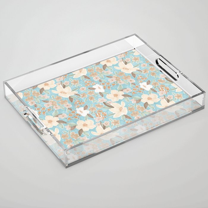 Ditsy Marker Florals - Turquoise Acrylic Tray Gallery Image 1