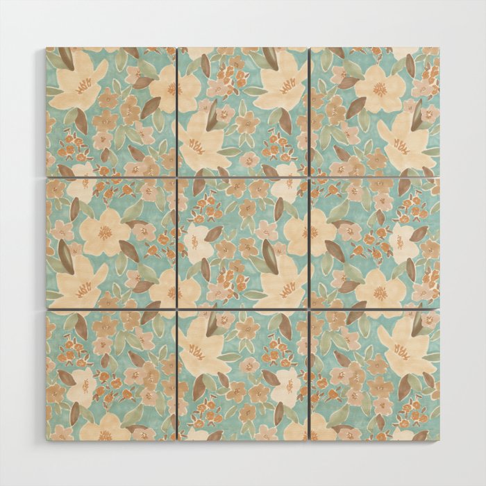Ditsy Marker Florals - Turquoise Wood Wall Art Gallery Image 1