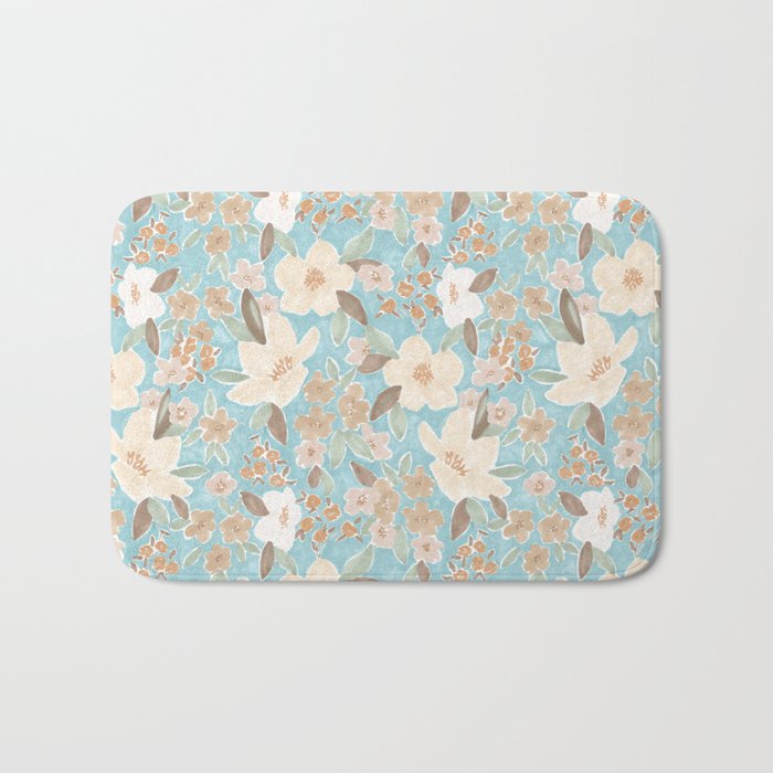 Ditsy Marker Florals - Turquoise Bath Mat Gallery Image 1