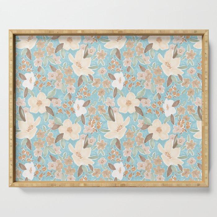 Ditsy Marker Florals - Turquoise Serving Tray Gallery Image 1