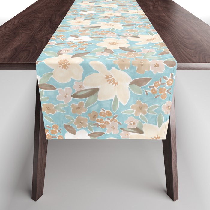 Ditsy Marker Florals - Turquoise Table Runner Gallery Image 1