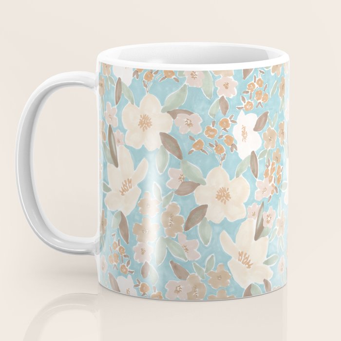 Ditsy Marker Florals - Turquoise Coffee Mug Gallery Image 3