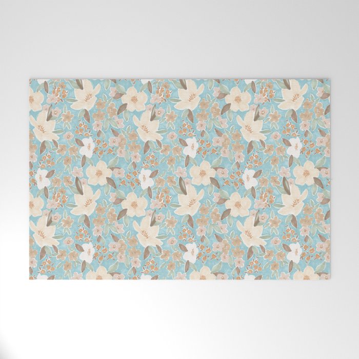 Ditsy Marker Florals - Turquoise Welcome Mat Gallery Image 1