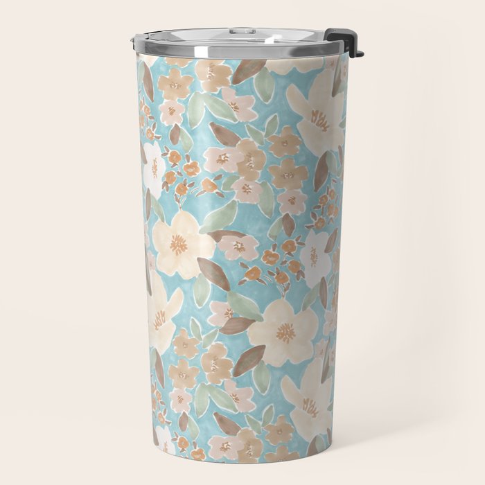 Ditsy Marker Florals - Turquoise Travel Mug Gallery Image 2