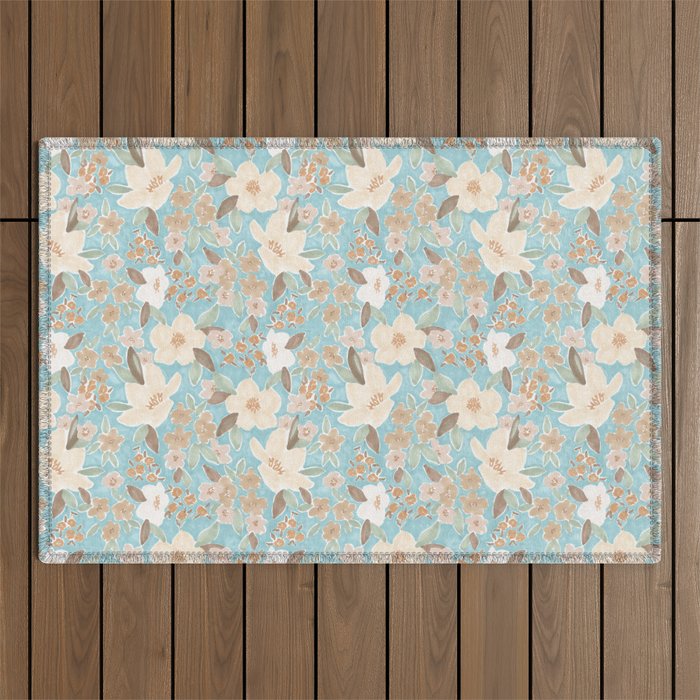 Ditsy Marker Florals - Turquoise Outdoor Rug Gallery Image 1