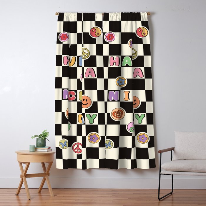 Have A Nice Day. Y2k Stickers, Black & White Checker Window Curtain Gallery Image 5