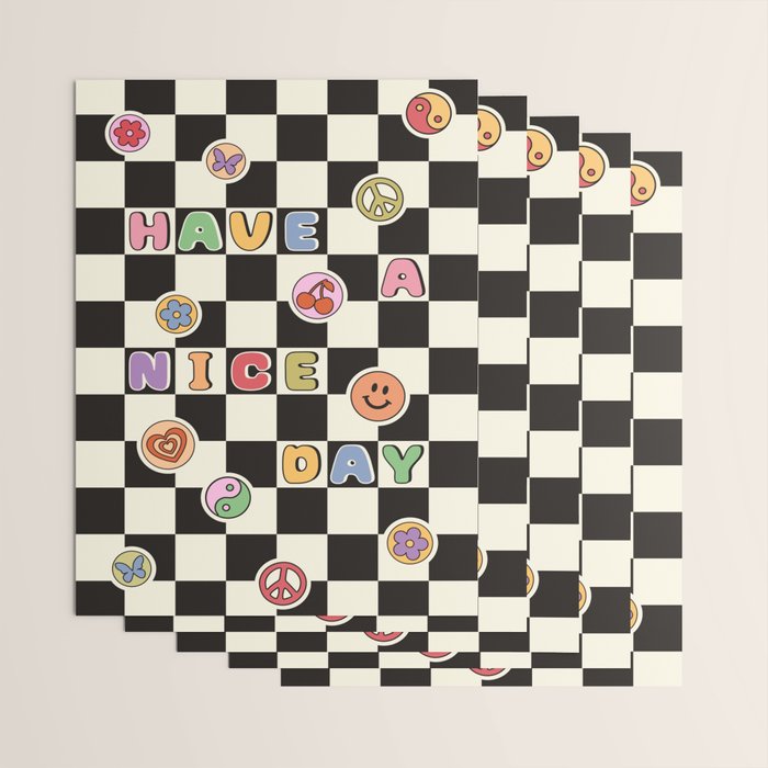 Have A Nice Day. Y2k Stickers, Black & White Checker Wrapping Paper Gallery Image 3