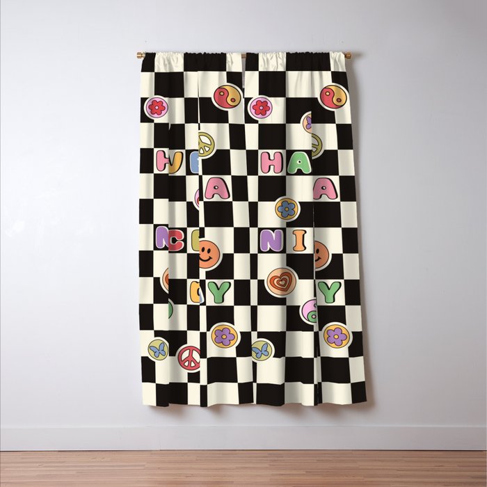 Have A Nice Day. Y2k Stickers, Black & White Checker Window Curtain Gallery Image 3