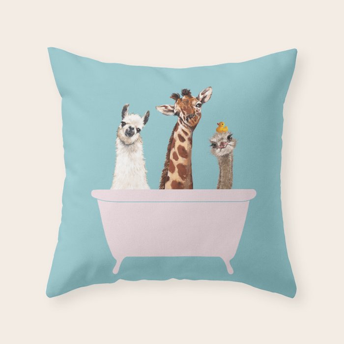 Playful Gangs in Bathtub Blue Throw Pillow Gallery Image 1