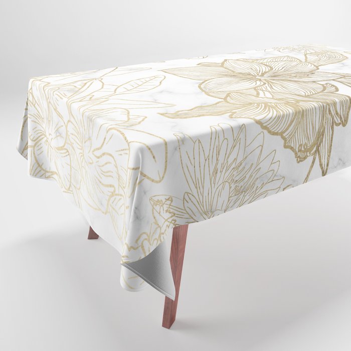 Elegant modern white faux gold marble floral Tablecloth Gallery Image 1