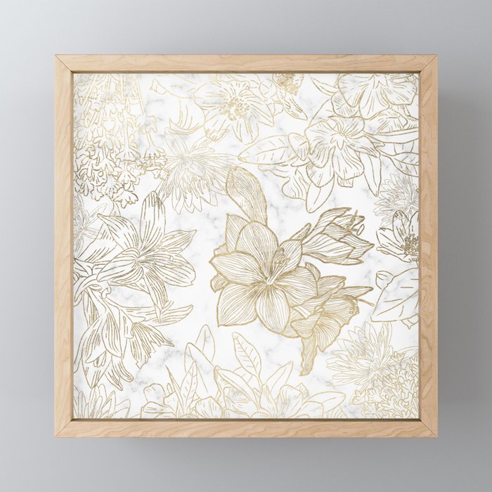 Elegant modern white faux gold marble floral Mini Art Print Gallery Image 1