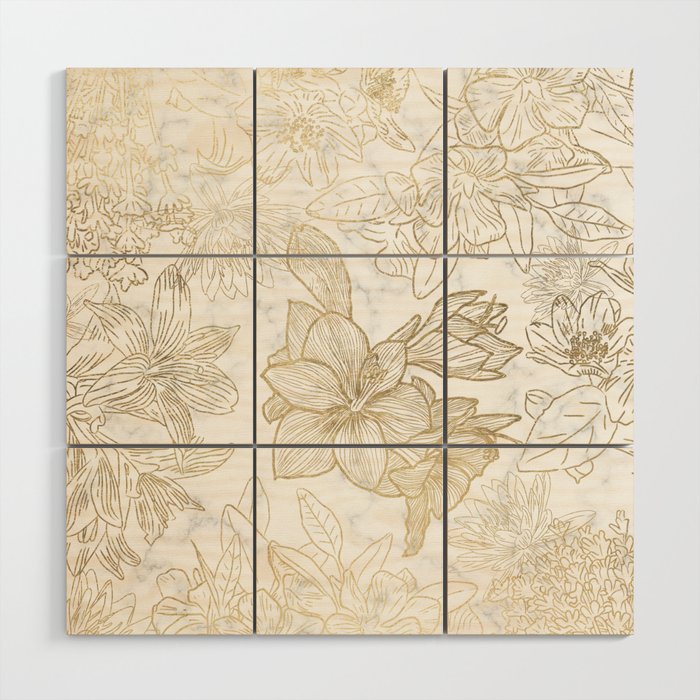 Elegant modern white faux gold marble floral Wood Wall Art Gallery Image 1