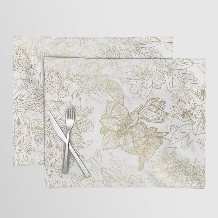 Elegant modern white faux gold marble floral Placemat Gallery Image 1