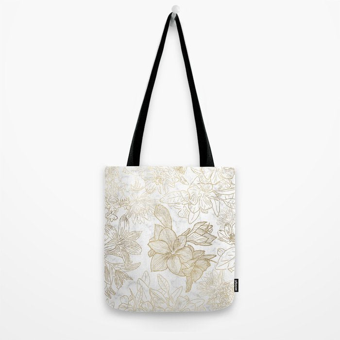 Elegant modern white faux gold marble floral Tote Bag Gallery Image 2