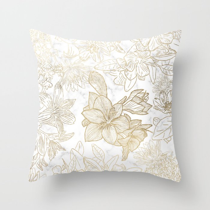 Elegant modern white faux gold marble floral Throw Pillow Gallery Image 6