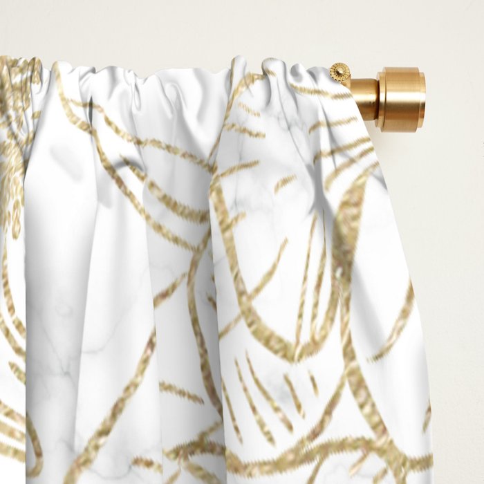 Elegant modern white faux gold marble floral Window Curtain Gallery Image 2