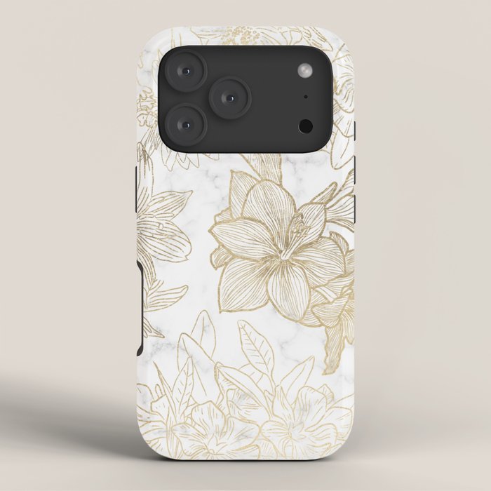Elegant modern white faux gold marble floral iPhone Case Gallery Image 3