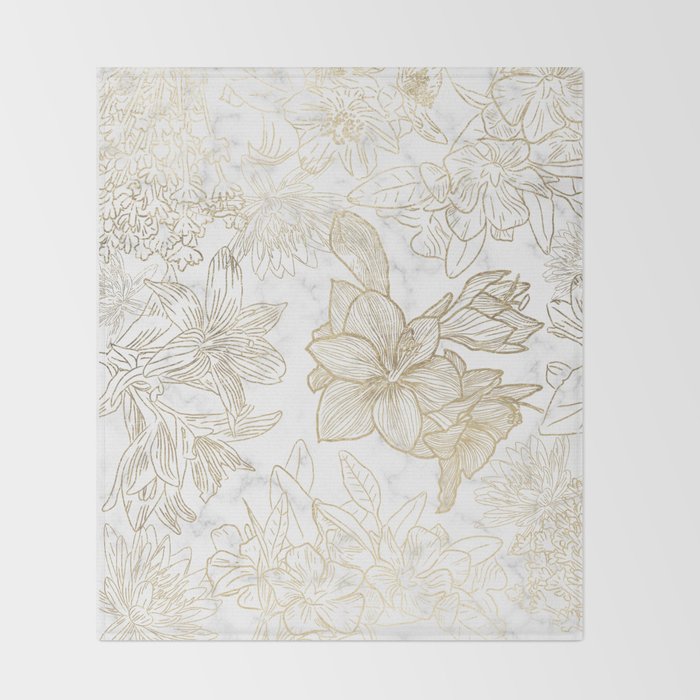 Elegant modern white faux gold marble floral Throw Blanket Gallery Image 2