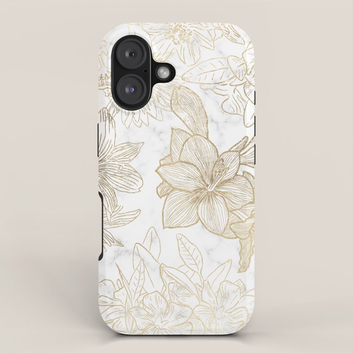 Elegant modern white faux gold marble floral iPhone Case Gallery Image 1