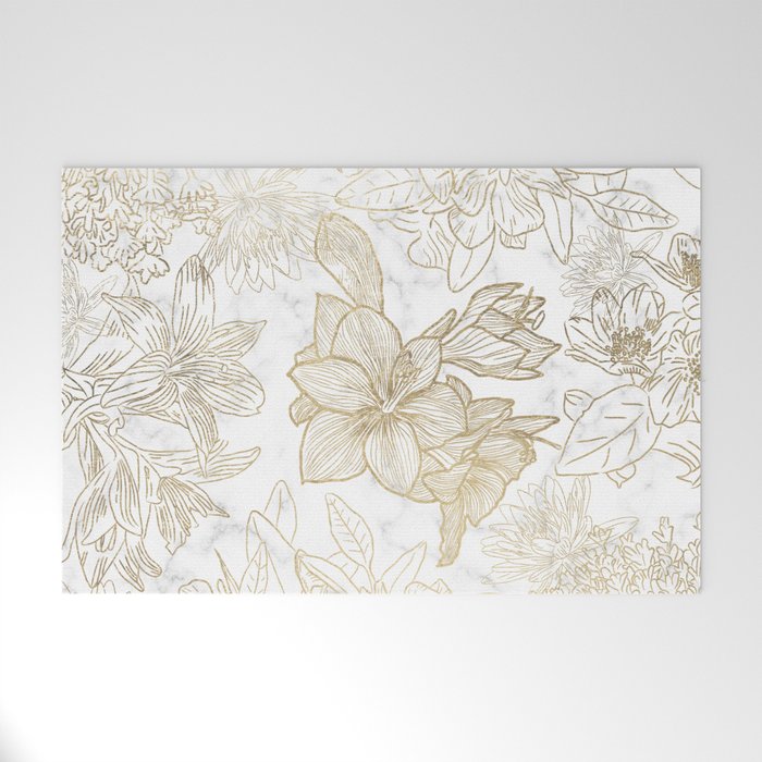 Elegant modern white faux gold marble floral Welcome Mat Gallery Image 1