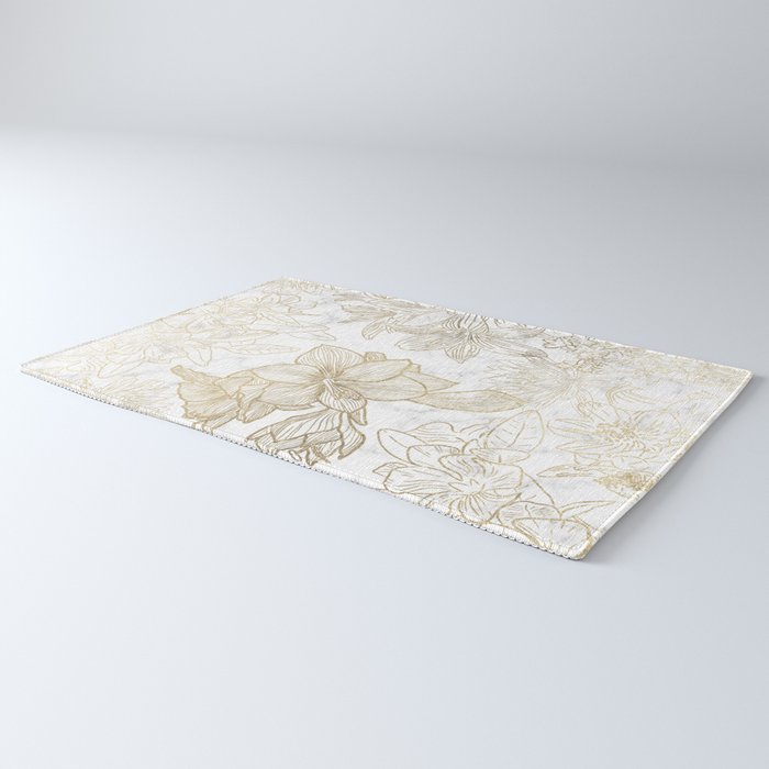 Elegant modern white faux gold marble floral Rug Gallery Image 3