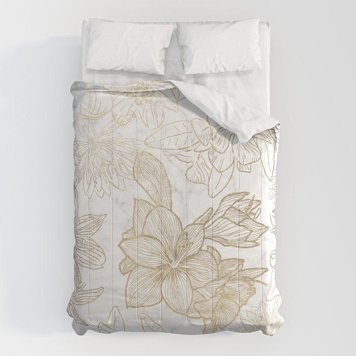 Elegant modern white faux gold marble floral Comforter Gallery Image 6
