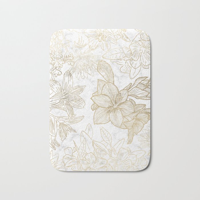 Elegant modern white faux gold marble floral Bath Mat Gallery Image 1