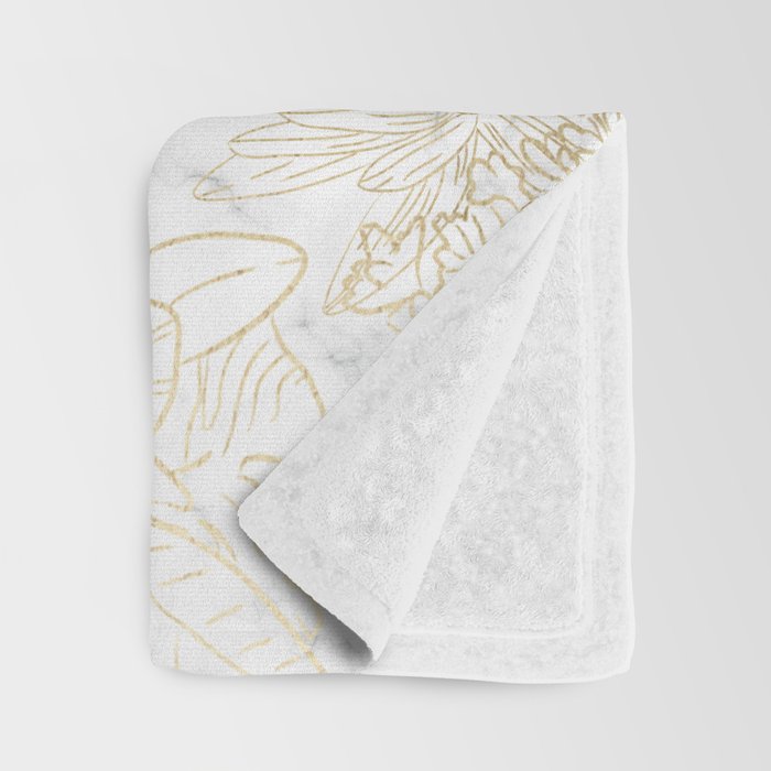 Elegant modern white faux gold marble floral Throw Blanket Gallery Image 3