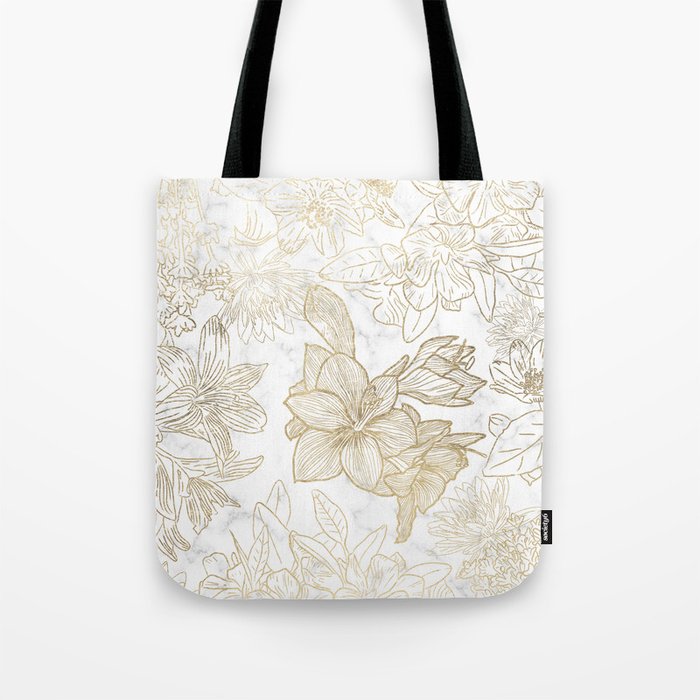 Elegant modern white faux gold marble floral Tote Bag Gallery Image 1