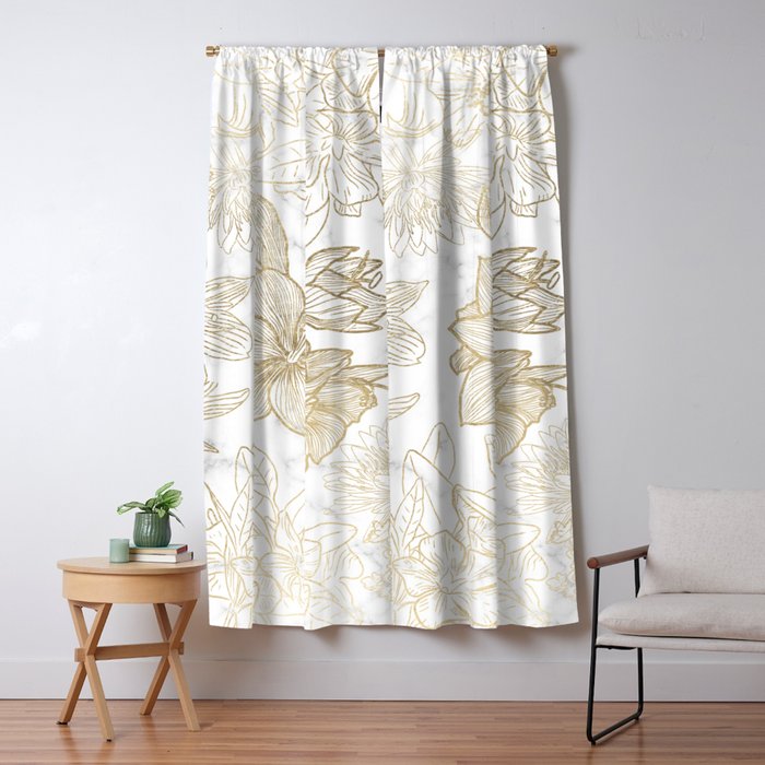 Elegant modern white faux gold marble floral Window Curtain Gallery Image 5